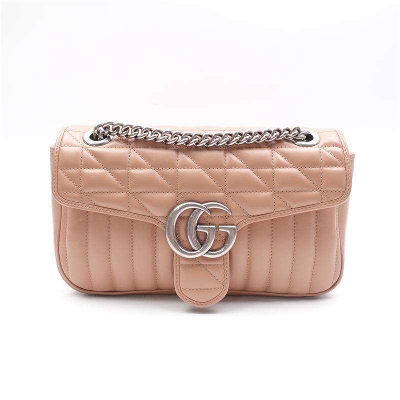 Pre-owned Gucci Marmont Milk Tea Calfskin Shoulder Bag-HZ