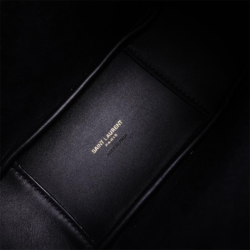 Pre-owned Saint Laurent LE 5 A 7 Black Calfskin Bucket-HZ