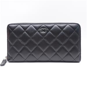 Chanel Black Leather Long Zippy Wallet -TS