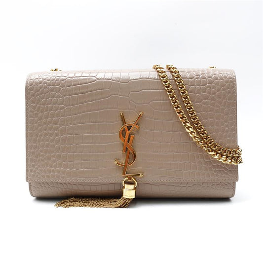 【Deal】Saint Laurent Monogram Kate Milktea Embossied Leather Shoulder Bag