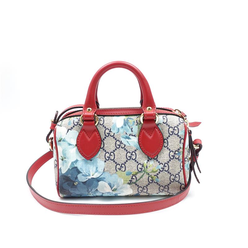 Pre-owned Gucci Boston Blooms Blue Coated Canvas Crossbody Bag