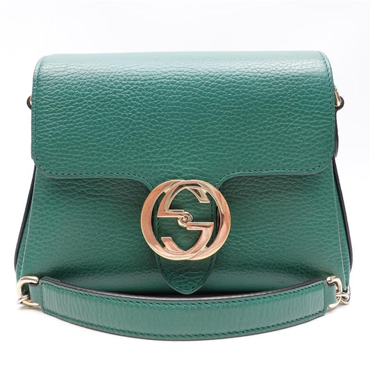 【deal】Pre-owned Gucci Green & Gold Calfskin Shoulder Bag-TS