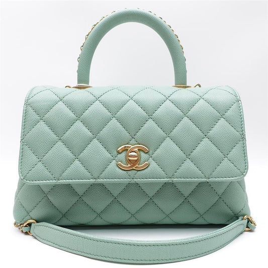 Pre-owned Chanel COCO Handle Small Mint Geen Caviar Shoulder Bag - HZ