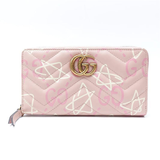 Pre-owned Gucci Marmont Star Print Pink Calfskin Wallet