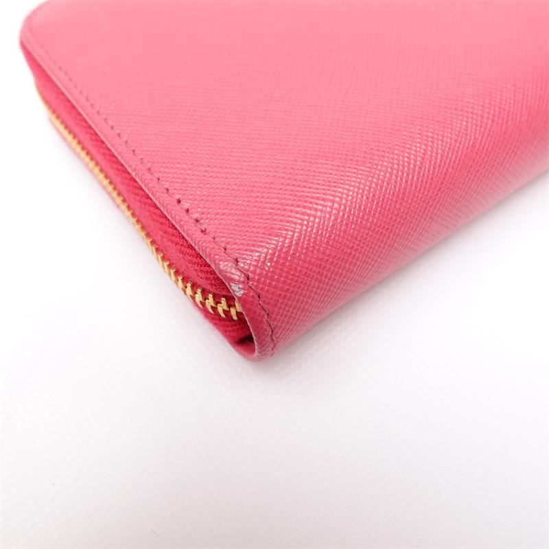 Pre-owned Prada Saffiano  Pink Calfskin Long Zipper Wallet