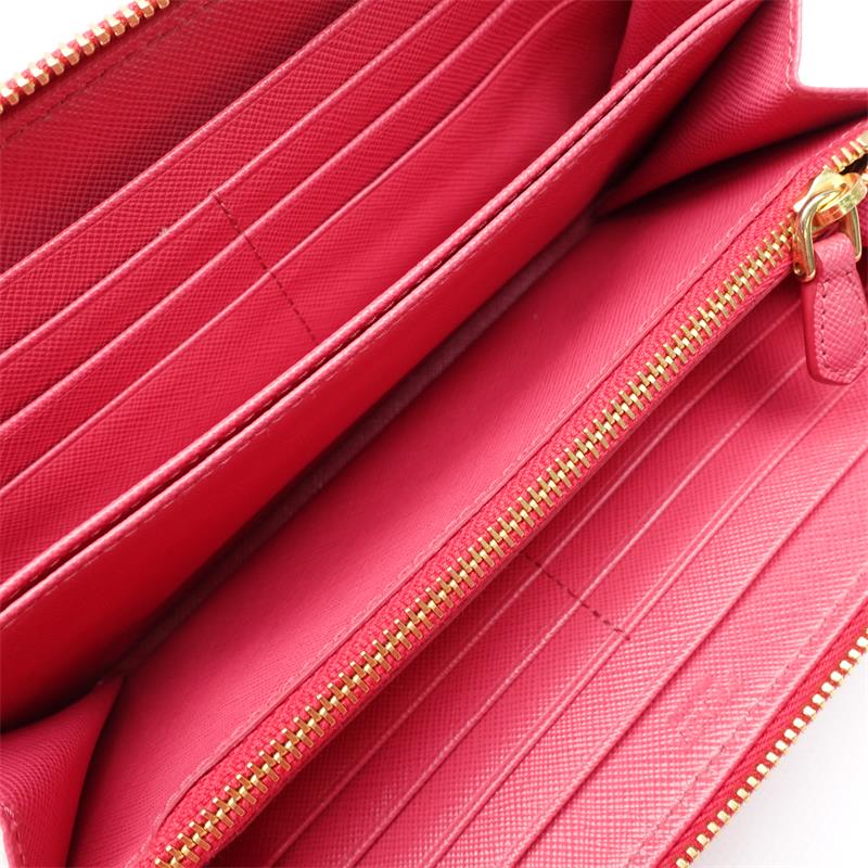 Pre-owned Prada Saffiano  Pink Calfskin Long Zipper Wallet