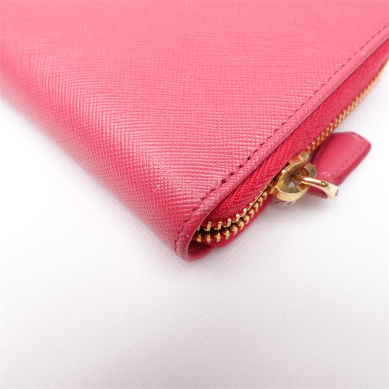 Pre-owned Prada Saffiano  Pink Calfskin Long Zipper Wallet