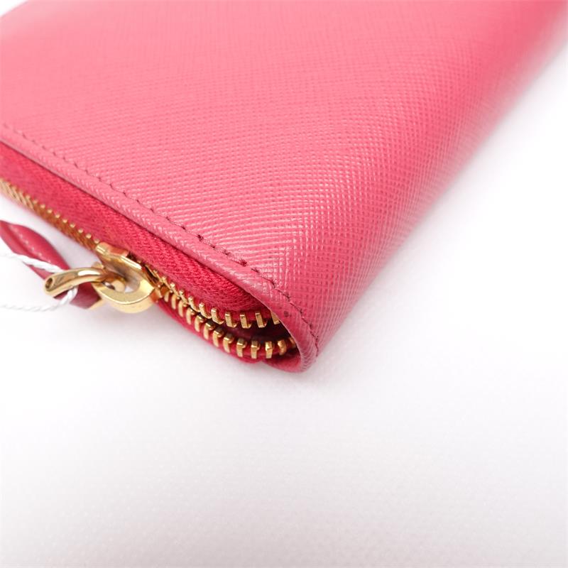 Pre-owned Prada Saffiano  Pink Calfskin Long Zipper Wallet