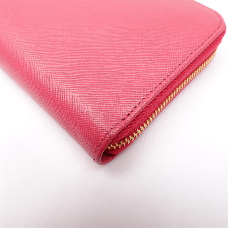 Pre-owned Prada Saffiano  Pink Calfskin Long Zipper Wallet