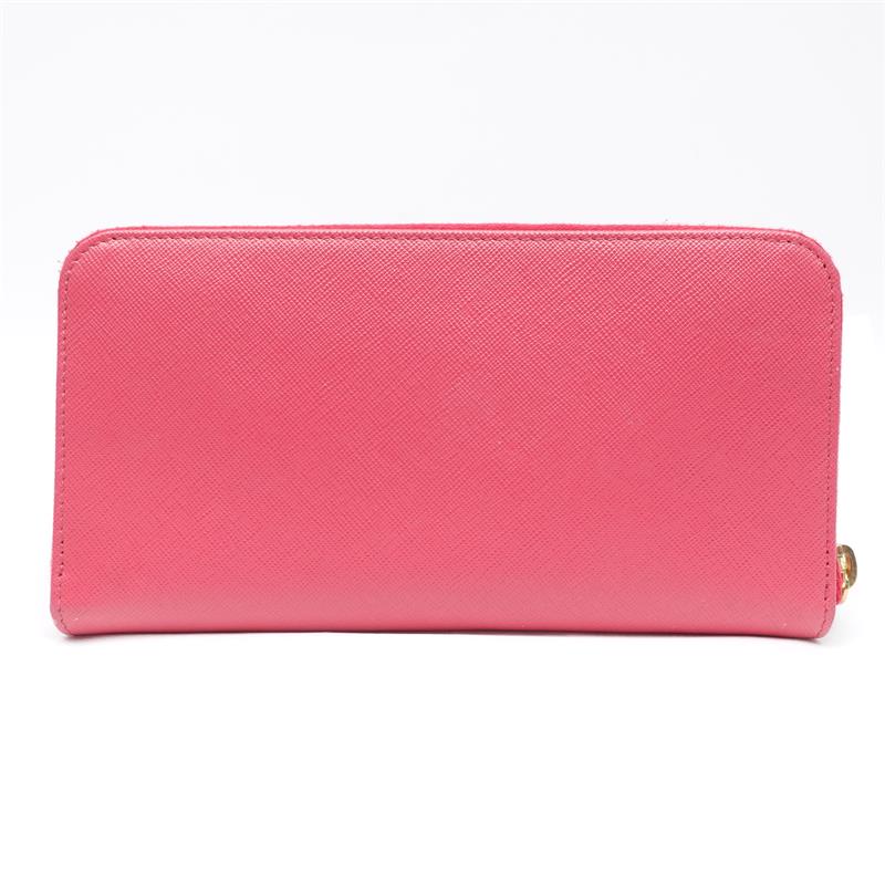 Pre-owned Prada Saffiano  Pink Calfskin Long Zipper Wallet