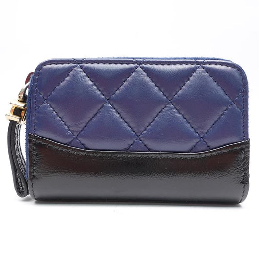 Pre-owned Chanel Blue &Black Calfskin Short Zippy Wallet-TS