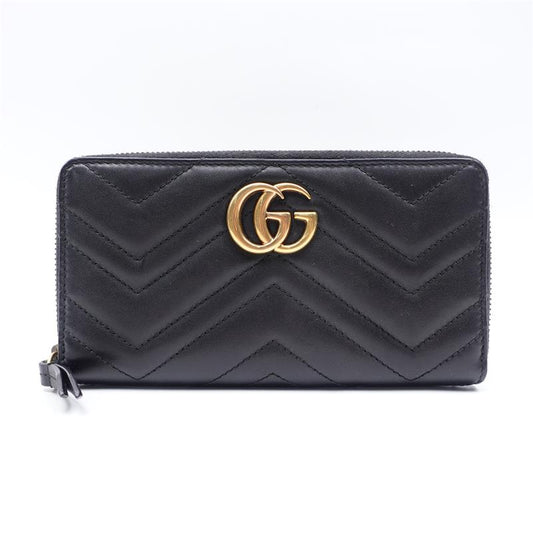 Pre-owned  Gucci Marmont Black Calfskin Long Wallet-HZ