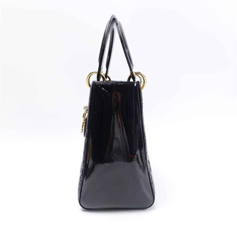 Pre-owned Dior Lady Medium Black With Gold Hardware Vernis Shoulder Bag - TS