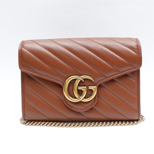 Pre-owned Gucci Brown GG Marmont Calfskin Shoulder Bag-HZ