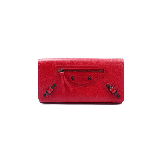Pre-owned Balenciaga Red Calfskin Long Wallet