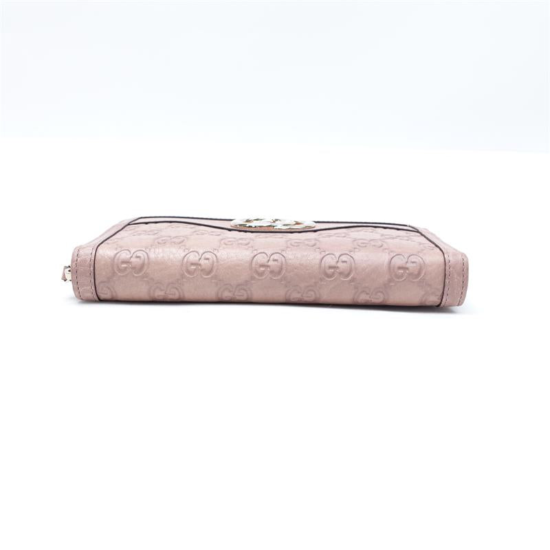 Pre-owned Gucci GG Pink Calfskin Long Zipper Wallet