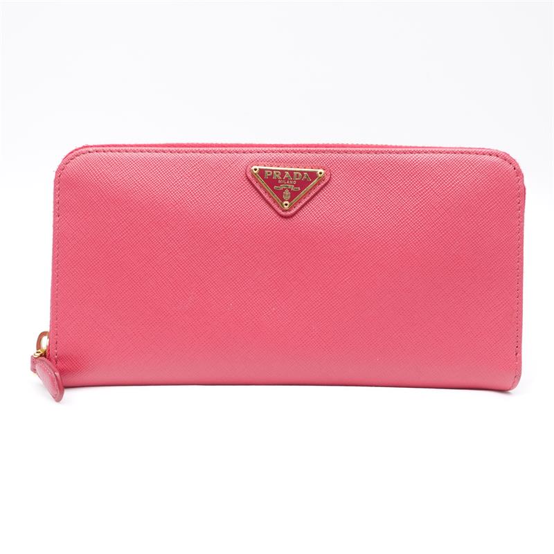 Pre-owned Prada Saffiano  Pink Calfskin Long Zipper Wallet