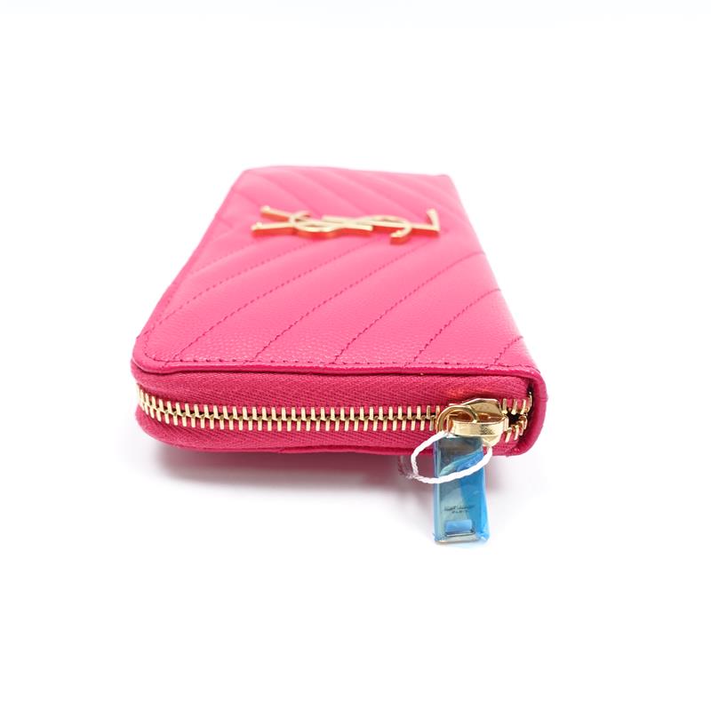 Saint Laurent Monogram Fushia Calfskin Zippy Wallet