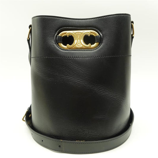【DEAL】Pre-owned Celine Black Calfskin With Gold Hardware Bucket Shoulder Bag - HZ