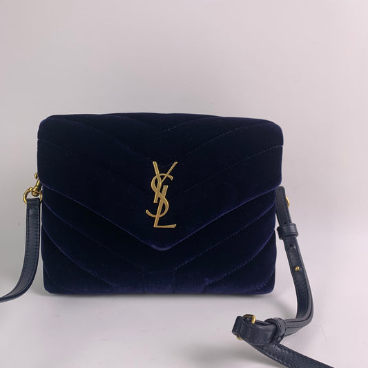 Pre-owned Saint Laurent Velvet Shoulder Bags Loulou PM Blue&Gold Shoulder Bag-HZTT