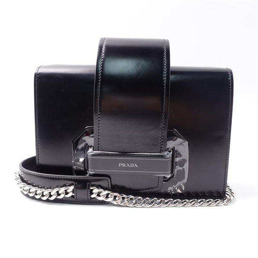 Pre-owned Prada Plex Ribbon Black Calfskin Shoulder Bag-HZ
