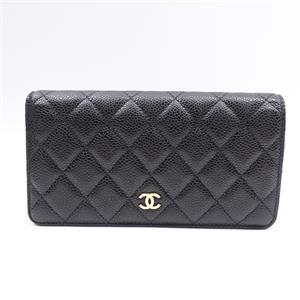 Chanel CF Black Caviar Long Wallet