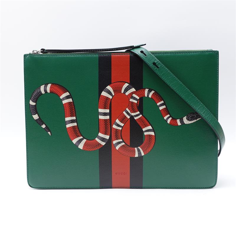 Pre-owned Gucci Green &Red Snake Calfskin Shoulder Bag-TS