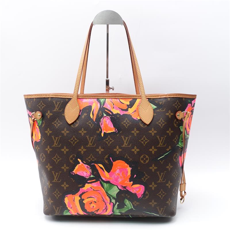 Pre-owned Louis Vuitton Neverfull MM Monogram Rose Flower Coated Canvas Shoulder Bag-HZ