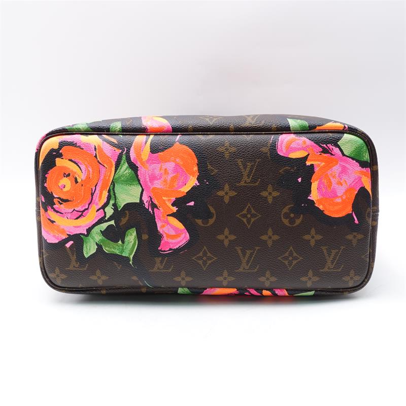 Pre-owned Louis Vuitton Neverfull MM Monogram Rose Flower Coated Canvas Shoulder Bag-HZ