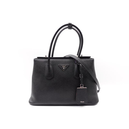 Pre-owned Prada Black Double Saffiano Leather Shoulder Bag