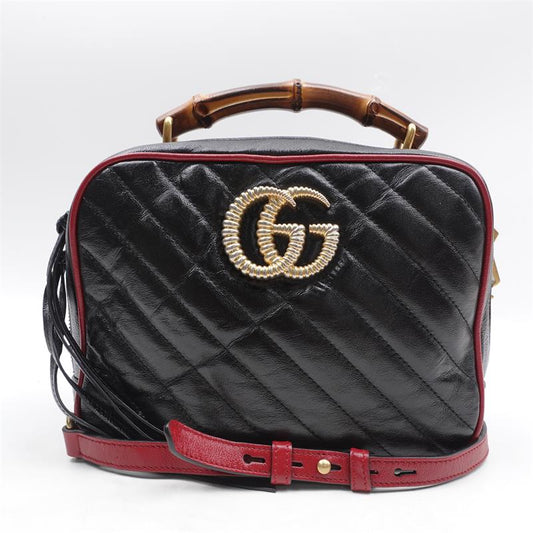 【DEAL】Gucci Marmont Black Leather Bamboo Handle Shoulder Bag-TS