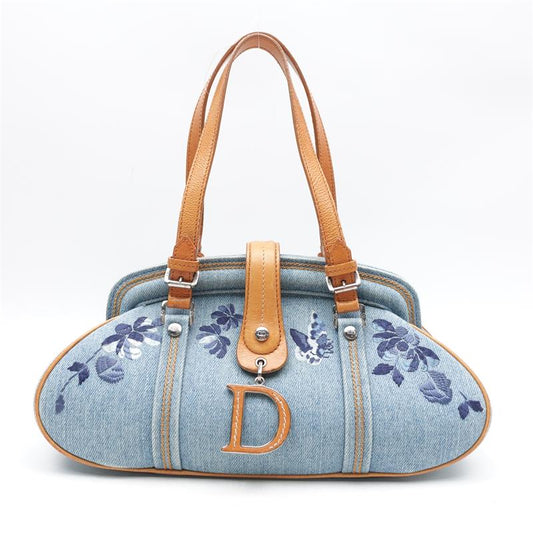 Dior Denim Embroidered Satchel Blue Canvas Handbag - HZTT