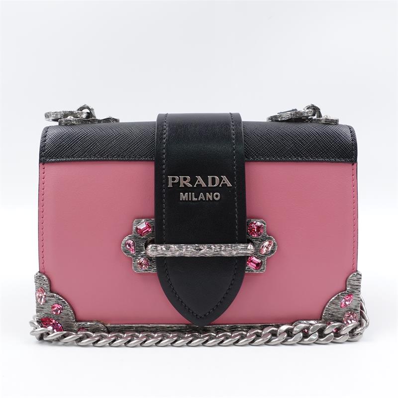 Pre-owned Prada Cahier Pink Calfskin Shoulder Bag-TS