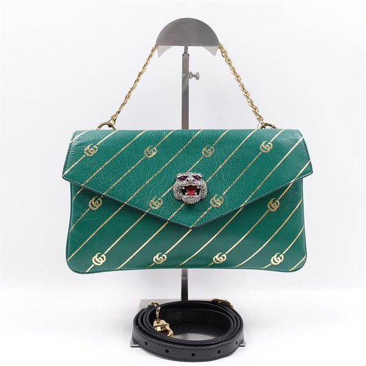 【Company Deal】Pre-owned Gucci Thiara Tiger Black and Green Calfkskin Shoulder Bag-HZ