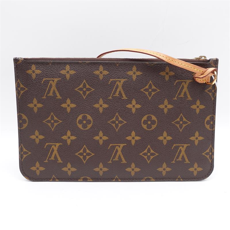 Pre-owned Louis Vuitton Coated Canvas Clutches & Wristlets Neverfull Pouch Brown Monogram Wristlet