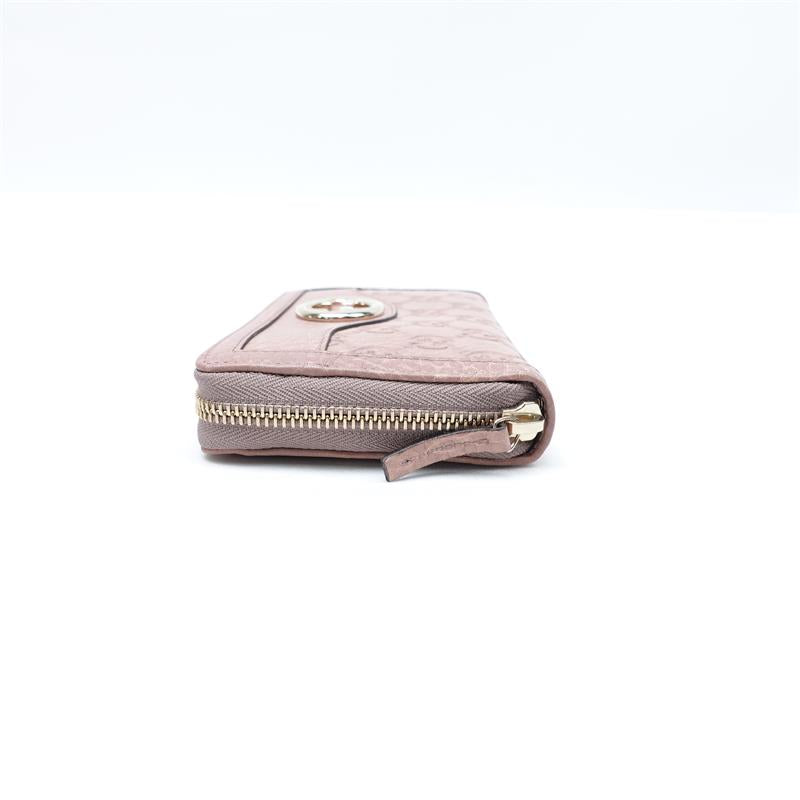 Pre-owned Gucci GG Pink Calfskin Long Zipper Wallet