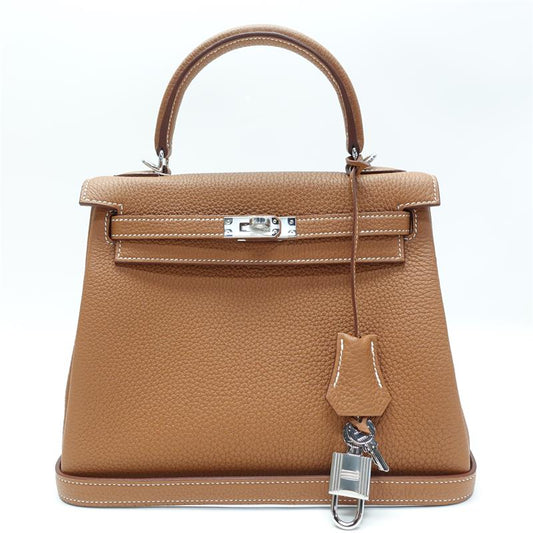 Hermes Kelly 25 Handbag Brown Togo With Palladium Hardware-TS