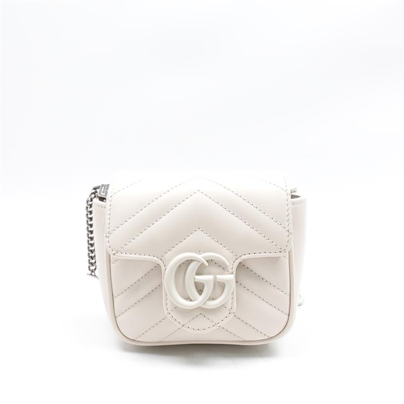 Pre-owned Gucci GG Marmont Mini White Calfskin Shoulder Bag -HZ