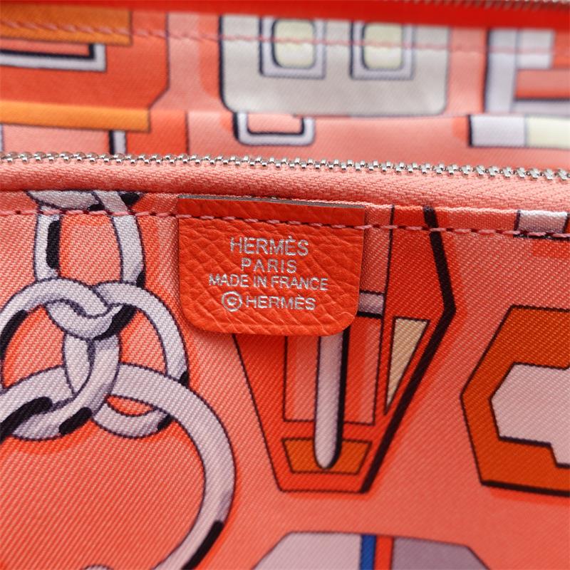 Pre-owned Hermes Orange Calfskin Long Wallet-TS