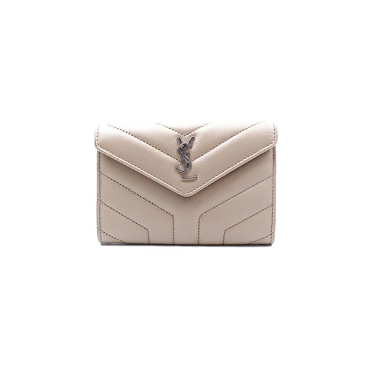 Saint Laurent Milktea Color Calfskin Short Wallet