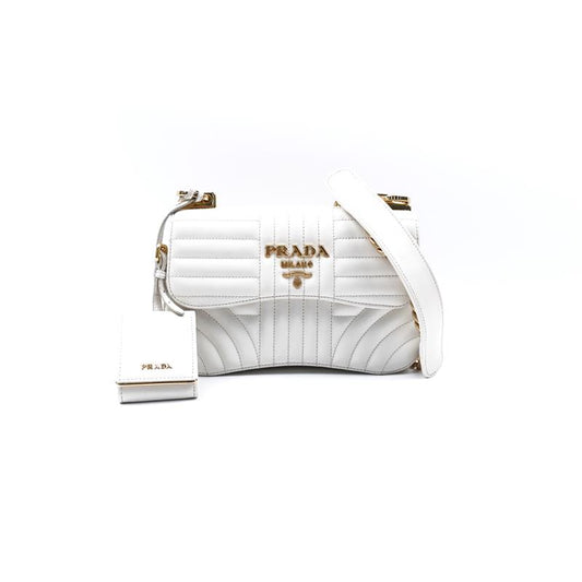 Pre-owned Prada White Diagramme Calfskin Shoulder Bag