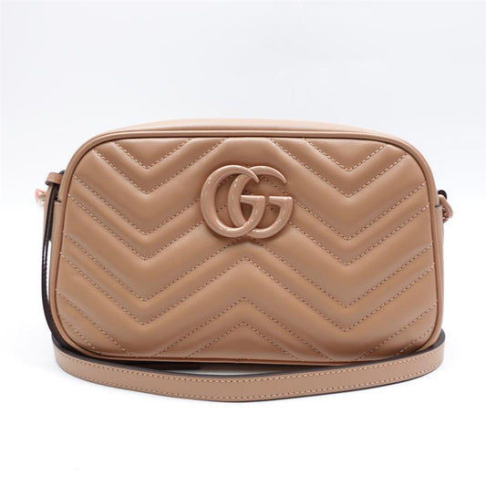 Pre-owned Gucci Marmont Milk Tea Calfskin Shoulder Bag-TS