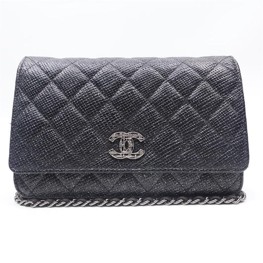 Pre-owned Chanel Black Caviar Wallet On Chain With Sliver Hardware