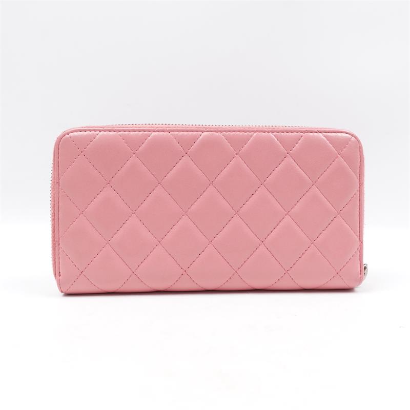 Pre-owned Chanel Pink Lambskin With Silver Hardware Long Zippy Wallet - TS