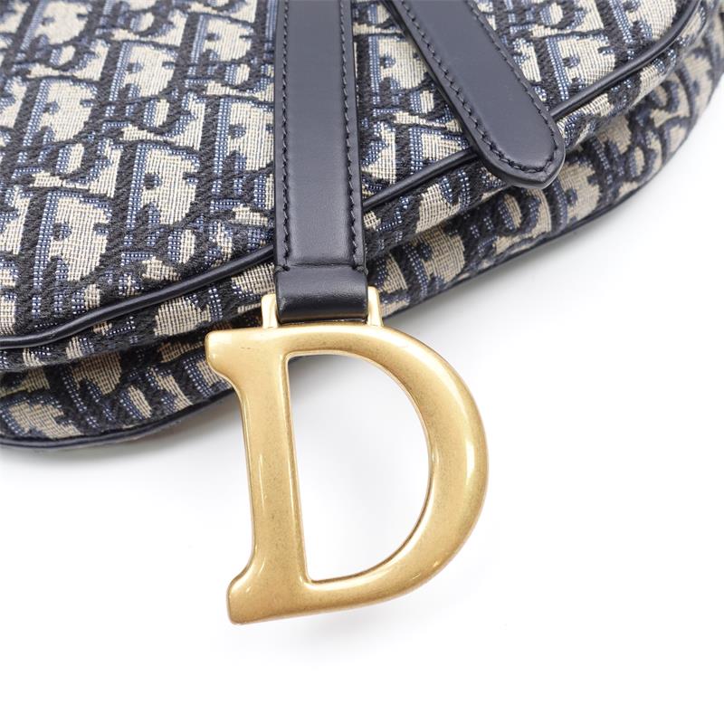 Pre-owned Dior Saddle Oblique Blue Canvas Shoulder Bag