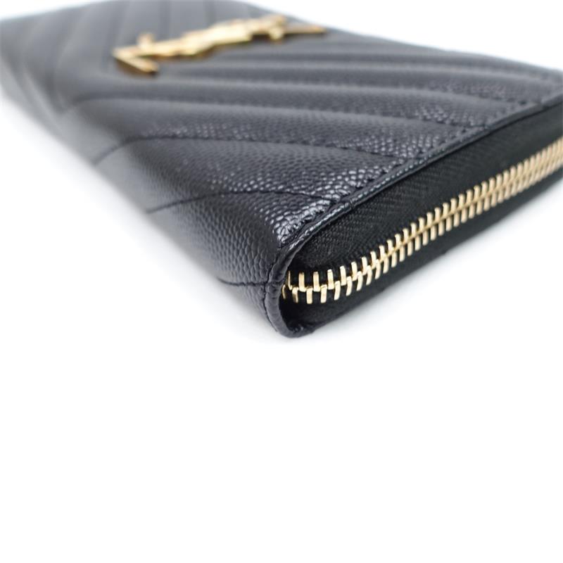 Pre-owned Saint Laurent Monogram Black Calfskin Zippy Wallet