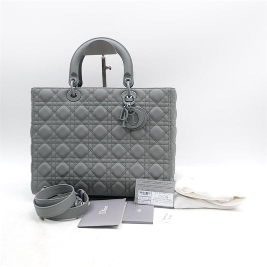 Pre-owned Dior Lady Grey Calfskin Shoulder Bag