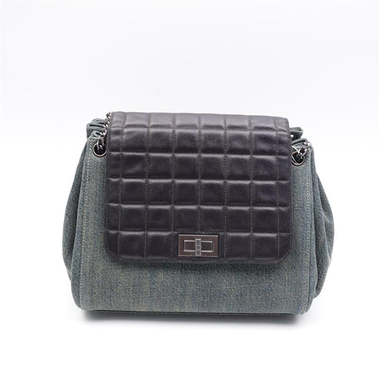 【deal】Pre-owned Chanel Black&Silver Denim Shoulder Bag-HZ