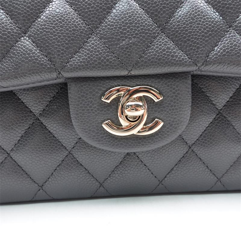 Pre-owned Chanel CF Gray & Gold Caviar Calfskin Shoulder Bag-TS