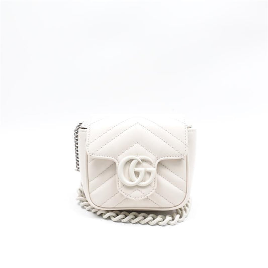 Pre-owned Gucci GG Marmont Mini White Calfskin Shoulder Bag -HZ